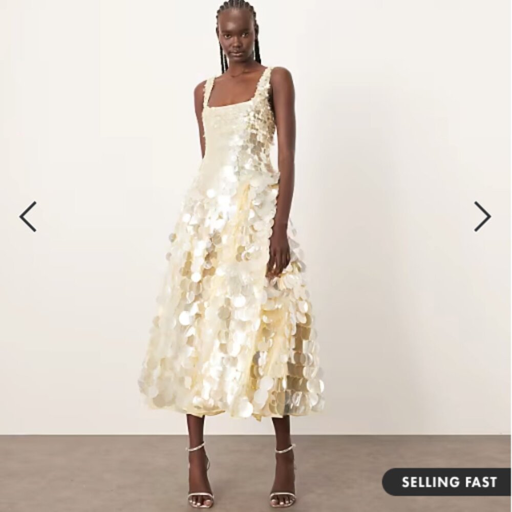 NWT ASOS ARRANGE Embellished Sequin midi dress in lemon /cream (US Size 4)